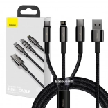 Baseus Tungsten Gold cavo 3‑in‑1 di ricarica e dati USB a Lightning / USB‑C / micro USB, 3,5 A, 1,5 m (nero)