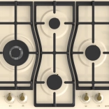 Table de cuisson à gaz avec grilles en fonte et disposition en diamant des brûleurs