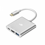 USB-C HUB-adapter 3-in-1 - HDMI, USB, PD zilver