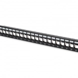 19" Patch Panel, 24-Port for Keystone Modules, Shielded, 1U, with Cable Management and Label Fields, Black