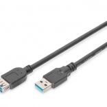 USB 3.1 Gen 1 hosszabbító kábel SuperSpeed 5 Gbps, USB-A apa – USB-A anya, fekete, 1,8 m