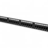 Patch panel 19" 24 portů, kategorie 6, U/UTP, 1U s podporou kabelů, černý