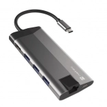 USB‑C-hub NATEC Fowler Plus 8‑in‑1, 3× USB 3.0, HDMI 4K, RJ‑45, SD/microSD, PD 100 W
