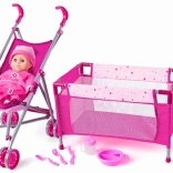 WOODY Kinder set met kinderwagen en bedje