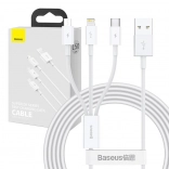 Câble de charge et de données 3‑en‑1 Baseus Superior, USB vers Micro USB / USB‑C / Lightning, 3,5 A, 1,5 m, blanc