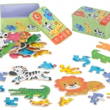 Otroški puzzle v kovinski škatlici – živali s safarija, 25 koščkov
